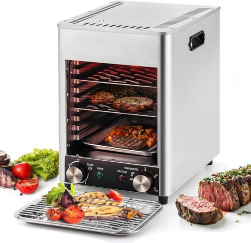 Electric Steak Broiler 1700W, 8-Layer Grill Electric Oven, Stainless Countertop Electric Steak Grill, 200-800℃，Grill for Steak & Beef,333x258x368mm