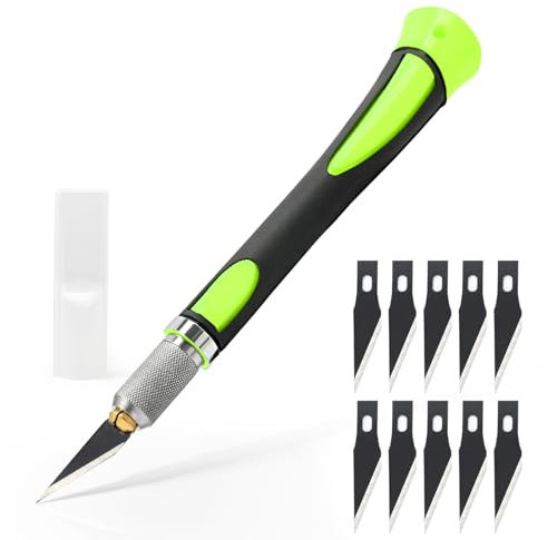 EHDIS Taglierino di Precisione con 10 Lame di Olio Antiruggine, Bisturi Modellismo di Gomma Antiscivolo, Cutter di Precisione, per Lavoro Artistico Taglio, Scultura, verde
