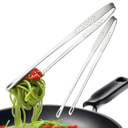 Qixuer 2 pinzette da cucina in acciaio inox, pinze da cucina 21 cm e 28 cm di lunghezza, pinzette da cucina per barbecue, insalata, cottura a buffet forno pane