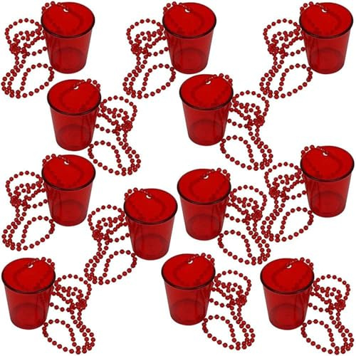 Yeehliny 12 Stück Schnapsgläser Plastik Shotgläser zum Umhängen Schnapsbecher, Team Braut Schnapsglaskette, Perlen Schnap Glas Halskette für JGA, Party, Schnapskrug, Pinnchen Hochzeitsfeiern (Rot)