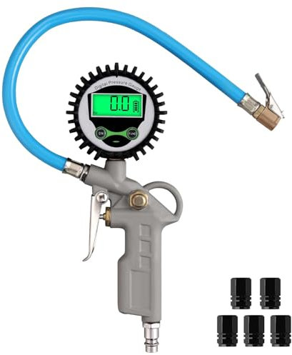 ALLmeter Digitaler Reifenfüller Reifendruckprüfer mit LCD-Display Hintergrundbeleuchtung 5 Ventilkappen Auto Abschaltung Hohe Präzision 200 PSI Luftdruckprüfer für Auto Motorrad Fahrrad