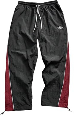 SOLY HUX Men's Parachute Track Pants Baggy Sweatpants Casual Workout Athletic Joggers with Pockets Black Red Multi Medium