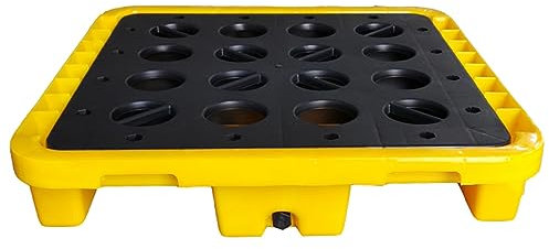 Gelbe und Schwarze Auffangpalette aus Polyethylen, modulare Plattform mit flachem Gitterrost, auslaufsichere Wanne, Lagerfabrik für Stapelplattform für Ölfässer (Größe: 72 x 72 x 16 cm)