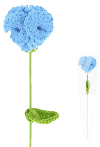 M METERXITY 1-Pack Crochet Flowers, Knitted Artificial Wool Carnation for Mother's Day/Wedding/Birthday/DIY Decor, Handmade Knitted Flowers [Blue]