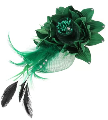 VANZACK Handgefertigte Stoffbrosche mit Blumen und Federn Grün Leicht und Bequem für Damen und Mädchen als Eleganter Haarschmuck und Ansteckschmuck