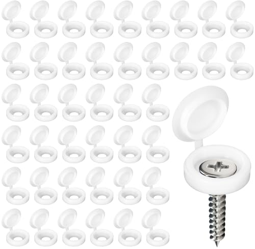 LIQWEI 200 Stücke Klappschraube Abdeckkappen aus Kunststoff, Abdeckkappen Für Schrauben, Scharnier-Schraubenkappen Kunststoff-Schraubkappen für Möbel Kleiderschrank Regal(Weiß)