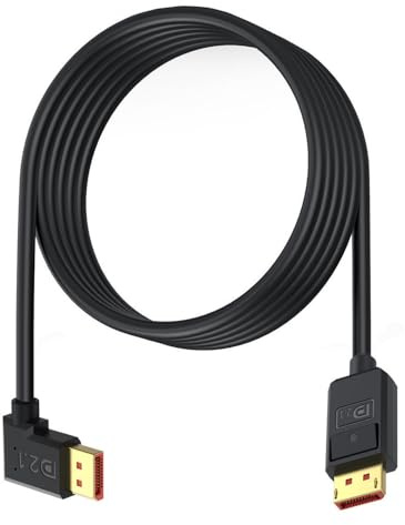 MysRuida Cavo DisplayPort 2.1 da 52 Gbps, 1,8 m, 16 K a 30 Hz/8K a 120 Hz/4K a 240 Hz, 165 Hz, 3D, Dynamic HDR, Dolby eARC, DP ad angolo sinistro maschio per monitor da gioco FreeSync G-Sync, PS5/4