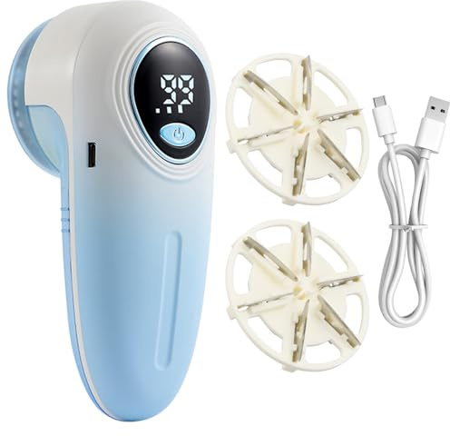 Litinliv Portable electric lint remover, USB Rechargeable Wool Defuzzer, LED Display Bobble Remover for Clothes, Adjustable 3 Speed Fabric Shaver with Spare Blade for Jumpers, Sofas and Clothes