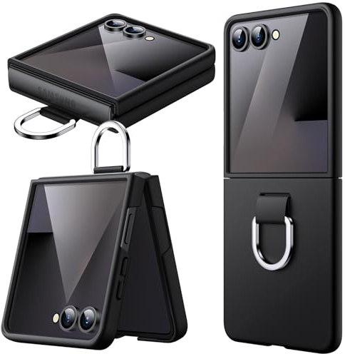 JETech Funda para Samsung Galaxy Z Flip 7 2025 con Anillo, Carcasa Protectora Anti-Arañazos Antigolpes Slim PC Dura (Negro)