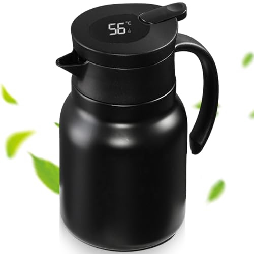 1,5L Thermoskanne 316 Edelstahl Doppelwandig, Isolierkanne mit Teesieb und Temperaturanzeige, Vakuum Isolierte Kaffeekanne für Tee Kaffee Milch Saft, Thermo Teekanne