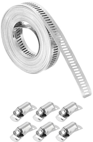 QUARKZMAN 304 Edelstahl Schlauchschelle, Zuschneidbar 13 Ft Metallband + 6 Stabilere Befestigungselemente Set, Schneckengetriebeband Schlauchschellen Für DIY Ladeluftkühler Rohr