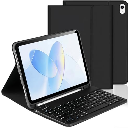WENJION Keyboard Case for iPad 11th Generation 2025 (A16) & 10th Generation 2022 (11/10.9 Inch), Detachable Bluetooth Keyboard Cover with Pencil Holder for iPad 11/10 Gen, UK Layout,Black