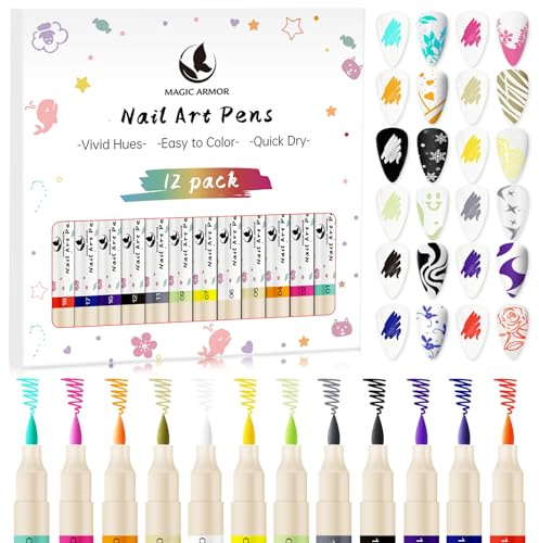 12 Farben Nagelkunst Stift Set –Graffiti & Malstifte Marker für Nageldesign | Maniküre-Werkzeuge, Liner & Punktierstift – Schnelltrocknende Acrylfarben Stifte für DIY Nail Art (12pcs)