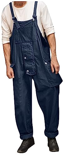 Bretelle da uomo - Salopette da lavoro da uomo, taglie forti, regolabili, taglie forti, con tasche multiple, pantaloni cargo in tinta unita, pantaloni da lavoro, Blu, XXL