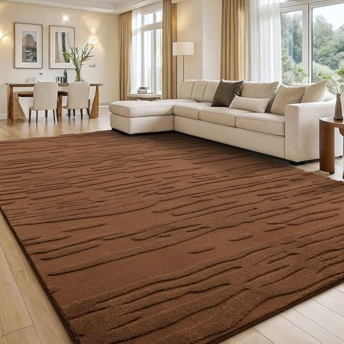 smiry Extra stor vardagsrumsmatta för sovrum, tvättbar i maskin, antiskid, med korta och mjuka hår, för barnrum, sovrum - 160 x 220 cm, brun