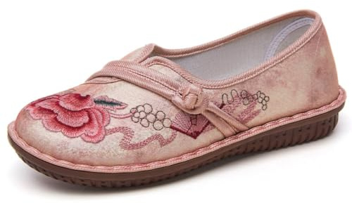 Auhoho Women’s Chinese Style Slip On Embroidered Shoes Old Beijing Ballet Flats Floral Traditional Cheongsam Loafers 6 US,Red