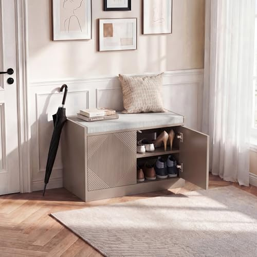 UEV Sitzbank mit Klappe, Sitzhocker mit Stauraum,Sitztruhe mit Sitzkissen,Schuhregal Schuhablage Schuhschrank für Wohnzimmer Schlafzimmer Flur
