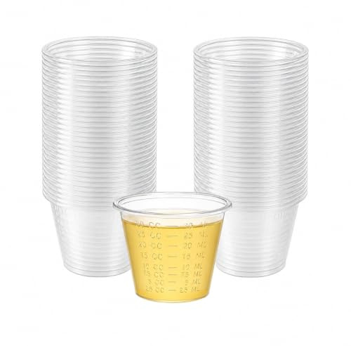 50 Pcs 30ml/1oz Plastic Measuring Cups, Reusable Clear Graduated Measuring Cups for Medication, Cooking, Baking, Epoxy Resin, Paint Mixing, Lab