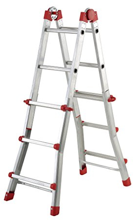 Hailo 7516-151 Alu-Multifunktions-Teleskopleiter MTL, 4x3 Sprossen - Verwendbar als Anlege- und Schiebeleiter, beidseitige Steh- und Treppenleiter