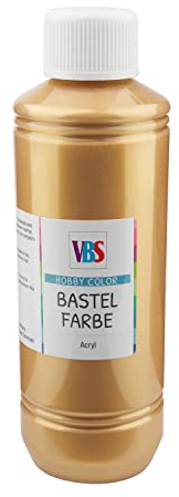 VBS Bastelfarbe 250 ml für Terrakotta Ton Wand Leinwand MDF Pappe Karton Stein deckend seidenglänzend mit Pinsel Rolle Schwamm licht- speichel- wasserfest wasserverdünnbar geruchsneutral mischbar Gold