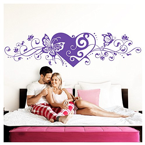 Grandora Wandtattoo Blumenranke Herz selbstklebend I Lavendel 116 x 29 cm I Schlafzimmer Liebe Love Schmetterlinge Wandtatoo Wandaufkleber Wandsticker W642