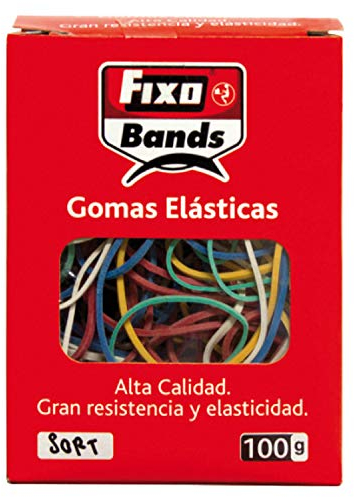 Fixo Confezione da 100 g di elastici in gomma, vari colori e misure