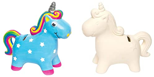 Baker Ross AG696 Spardosen „Einhorn“ aus Keramik für Kinder zum Basteln, Bemalen und Dekorieren (2 Stück), Ceramic