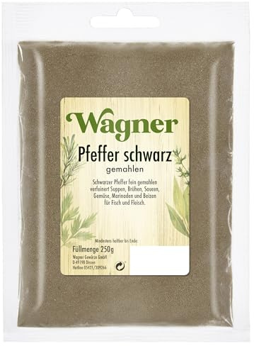 Wagner Gewürze Pfeffer schwarz gemahlen, 1er Pack (1 x 250 g)