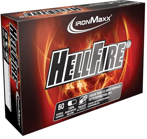 IronMaxx Hellfire – 60 Kapseln | Nahrungsergänzungsmittel mit Pflanzenextrakten, Koffein, Niacin und Cholin | Für aktive Phasen | Hochdosierte Rezeptur