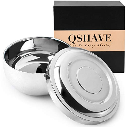 QShave Stainless Steel Shaving Bowl with Lid 4 Inch Diameter Large Deep Size Chrome Plated Shinning Finish Shave Soap Cup Mug