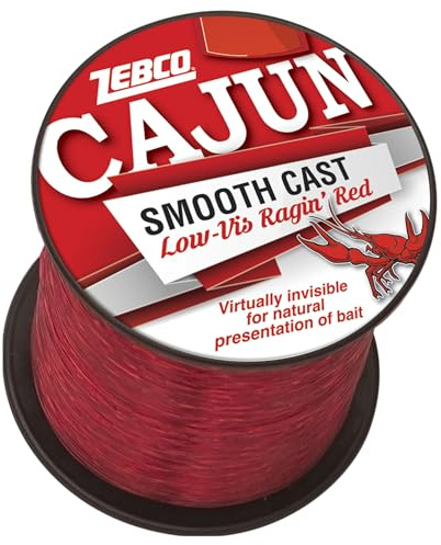 Zebco Cajun Smooth Cast Monofilament Fishing Line, Low-Vis Ragin’ Red Quarter Pound Spool, 650-Yards, 20-Pound, Virtually Invisible, Natural Presentation