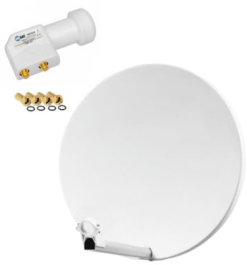 Pack HDSAT Parabole Satellite Fibre Composite Blanche 60cm Brides INOX + LNB Twin HD 4K