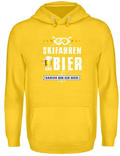 Skifahrer T-Shirt Hoodie Ski & Bier für Winterurlaub - Unisex Kapuzenpullover Hoodie -XXL-Sonnengelb
