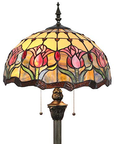 Tokira Stile Tiffany Alto 64 Pollici Bellissima Fiori Pastorale Tonalità Di Vetro Colorato Lampada Da Terra Luce Di Lettura