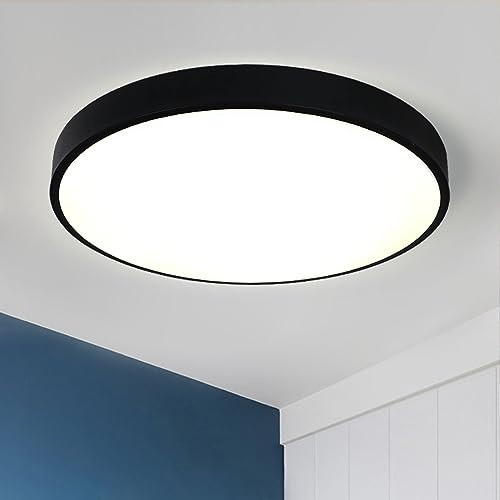 Style home LED Deckenleuchte 24W Flach Rund Deckenlampe, Warmweiß 3000K, Ø30x4cm, Metall Lampe für Wohnzimmer Schlafzimmer Büro Küche Diele Flur (Schwarz)