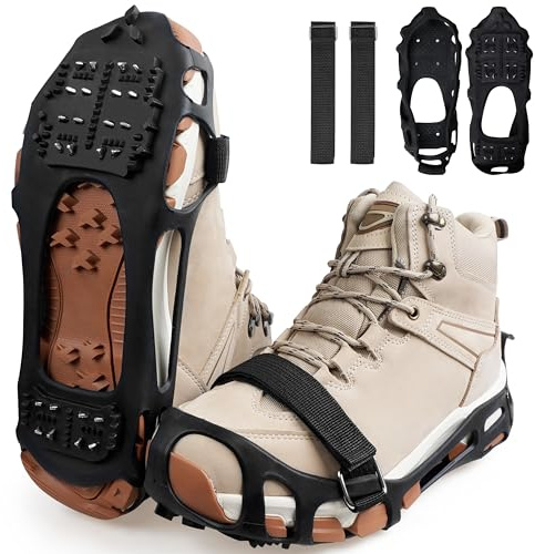 SILANON Steigeisen Eisklampen Schnee Traktion – 24 Zähne Edelstahl Anti-Rutsch Eis Schnee Griffe für Stiefel Schuhe Damen Herren Kinder Sicher Schutz beim Wandern Angeln Wandern Klettern Bergsteigen