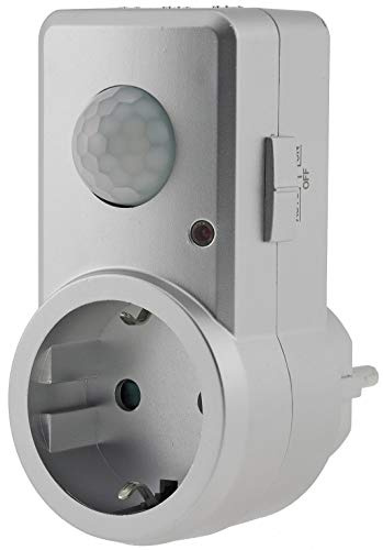 ChiliTec - Zwischenstecker mit Bewegungsmelder 120° - Reichweite 9m - 230V, 1200W, LED - Schaltzeit einstellbar von 10s bis 15min - für Leuchten Funk Leuchten - Silber