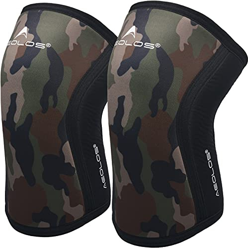 AEOLOS Genouillère (1 paire), genouillère de compression de 7 mm pour haltérophilie, squats, gym et autres sports (camo XL)