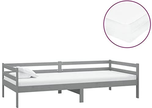 vidaXL Massivholz Kiefer Tagesbett mit Matratze Bettsofa Sofa Bett Einzelbett Sofabett Gästebett Schlafsofa Bettgestell Holzbett Lattenrost 90x200cm Grau