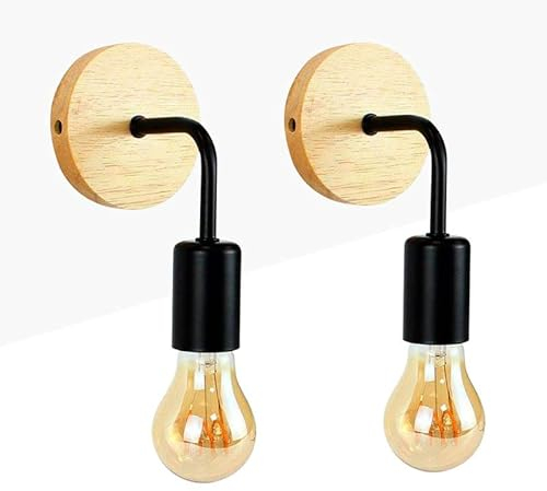 B·LED BARCELONA LED Pack 2x Lámpara De Pared Industrial Retro, Lámpara De Pared Interior, De Metal Retro Madera, Decoración De Estilo Rural, Adecuada para Bares Familiares, Cafés Y Hoteles