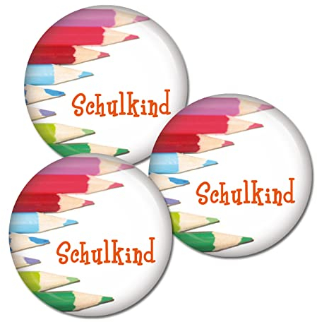 Kiwikatze 3|5|10 oder EINZELN Button Schulkind Buntstifte Ansteckbutton zum Schulanfang Schule Einschulung Junge Geschenk Schulstart Kalender Countdown (3x Buntstifte Schulkind, 56 mm)