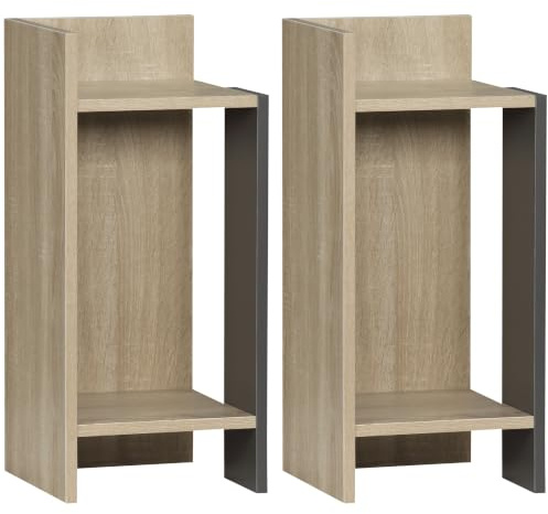 HOMCOM Grauer moderner Nachttisch mit offenem Regal, 2er Set aus Spanplatte für Schlafzimmer und Wohnzimmer, 27x25x60 cm
