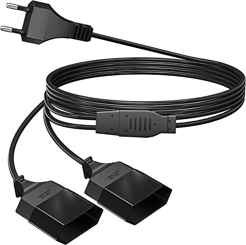 Verlängerung Netzkabel, 2M Stromkabel Eurostecker Verlängerung, 2 in 1 Typ-C Verlängerungskabel Eurostecker auf Eurobuchse, 0.75mm² 250V/2.5A Eurostecker for Computer TV PC Phone