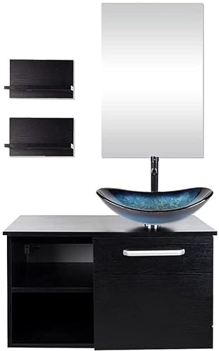 YU YUSING Juego de Muebles de baño, Armario bajo Lavabo con Espejo, Muebles de baño con Lavabo, Armario con Espejo, 2 estantes de Pared, Juego de Grifo (Azul Moderno)