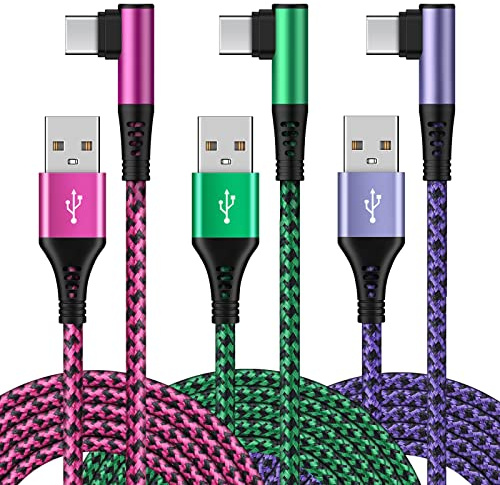 USB C Cable, 3Pack 6FT Type C Phone Charger Cable, Right Angle USB C Fast Charger Lead for Samsung Galaxy Z Flip7 Z Flip 6 Z Flip 5 A17 A16 A15 A14 A57 A56 A55 A36 S26 S25 S24 S23 S22 S21, Sony Xperia