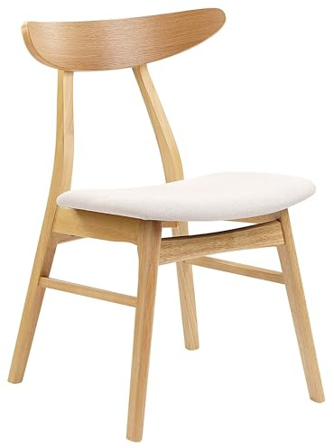 Beliani Esszimmerstuhl 2er Set Heller Holzfarbton mit Polsterung beige Skandi Retro Lynn