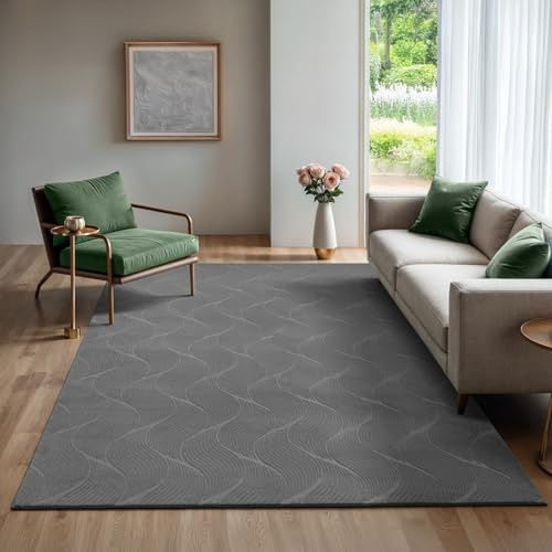 the carpet Rio - Moderner Kurzflor Teppich, weicher und pflegeleichter Anti-Rutsch-Teppich mit 3D-Optik, robust, für Wohnzimmer und Schlafzimmer, Anthrazit, 120 x 160 cm