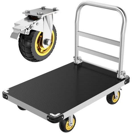 PHEXOD Heavy Duty Platform Truck, 2200 LBS Capacity with Reinforced Bottom Support, 2MM Thick Steel Flatbed with 6'' Swivel Brake Wheels, 36x24 Inch Foldable Push Cart Dolly