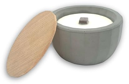 Holz & Stein Manufaktur - Steinfeuer aus Beton | Wiederbefüllbares Tischfeuer für Garten, Balkon & Terrasse | Dauerdocht & Sojawachs | Tischfeuer | Handgefertigt - ⌀18cm x 10cm (Grau)