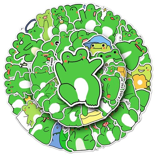 Cute Frog Vinyl Stickers, 50 PCS Waterproof Illustrated Animal Decals for Laptops, Scrapbooking, Journals, Notebooks, Water Bottles, Suitcases, Phones & DIY Decor